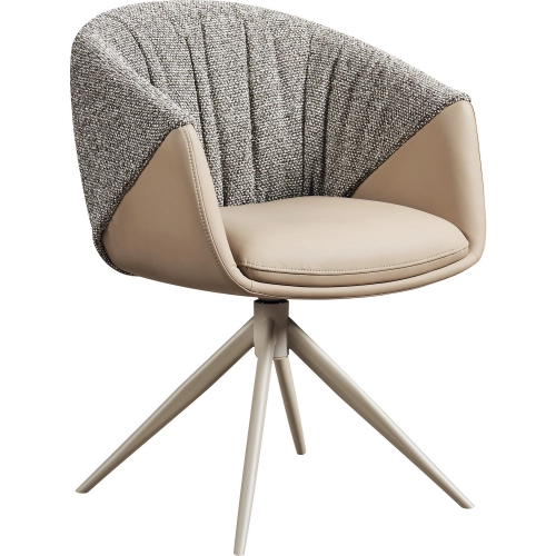 Breccia Swivel Dining Chair in Coffee Fabric & Vegan Leather & Metal (Set of 2)